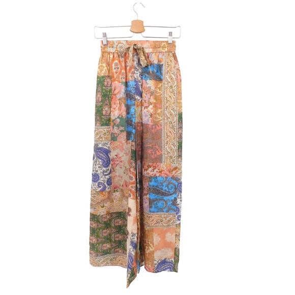 ZIMMERMANN Devi Relaxed Pant Patchwork Wide Leg Silk Paisley Floral Print Size 0 - Picture 2 of 6